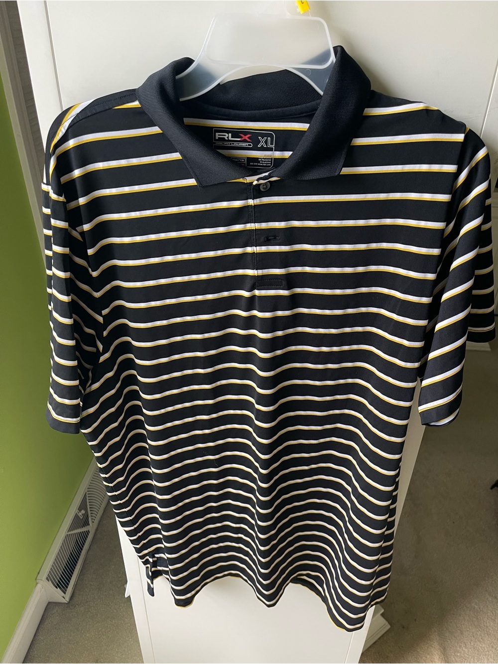 Ralph Lauren Double RL Black Polo with Cream and Gold Stripes
